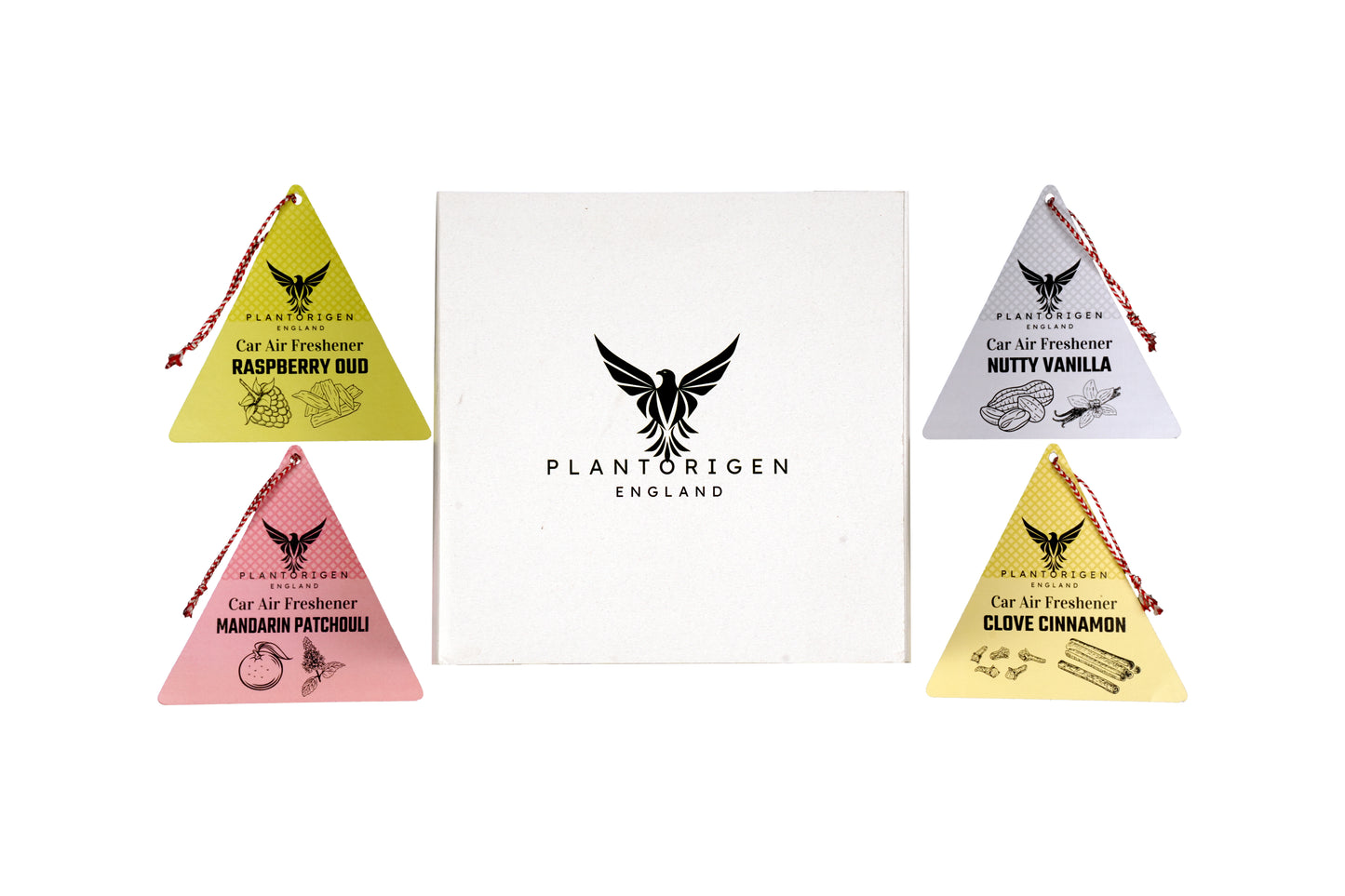 PlantOrigen Plant Based Non Electric Non Toxic Aromatherapy Essential Oils Car Air Gel Wallet Fresheners Triangle Combo 4Pcs