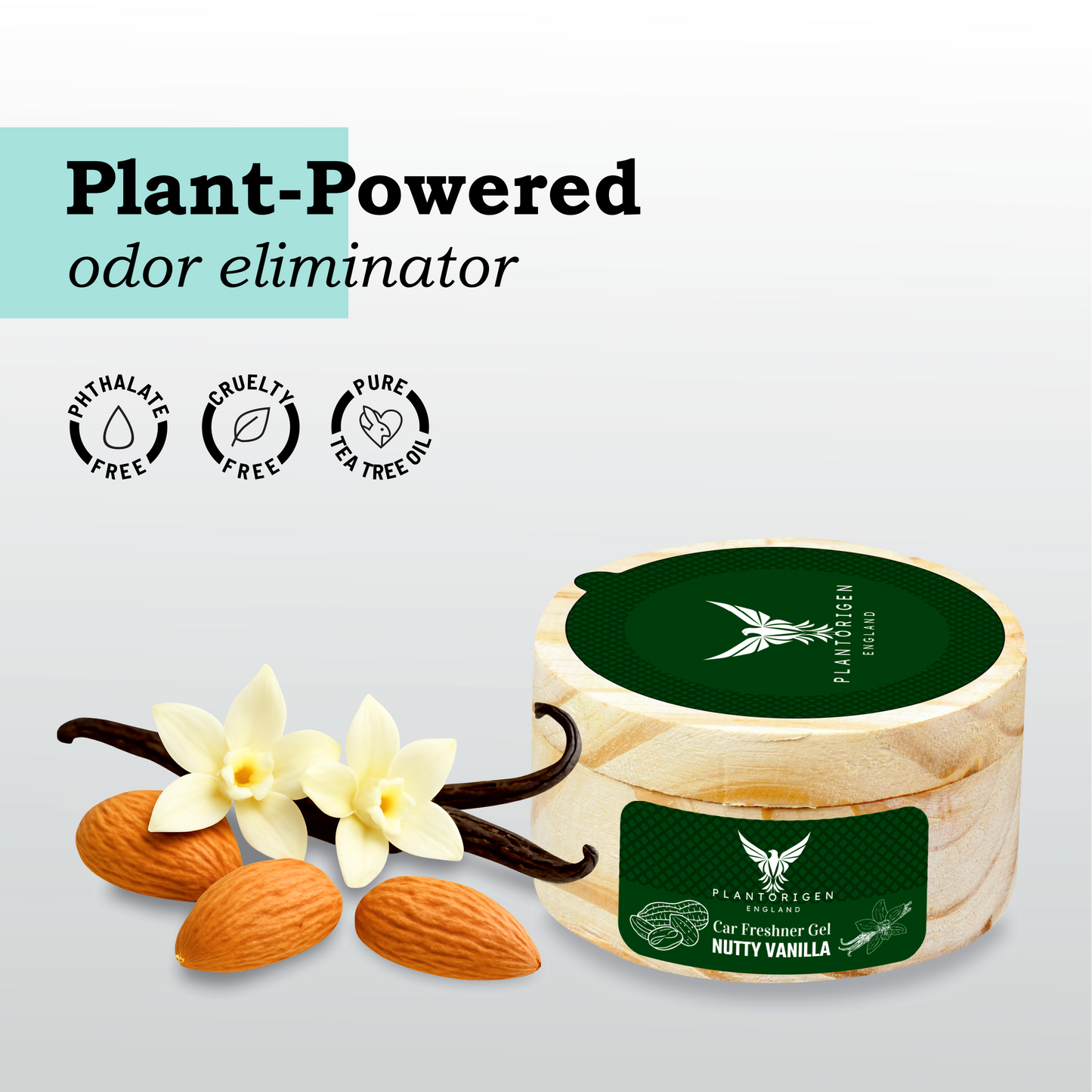 PlantOrigen Plant Based Non Electric Non Toxic Aromatherapy Essential Oils Car Air Gel Fresheners Nutty(Almond) Vanilla