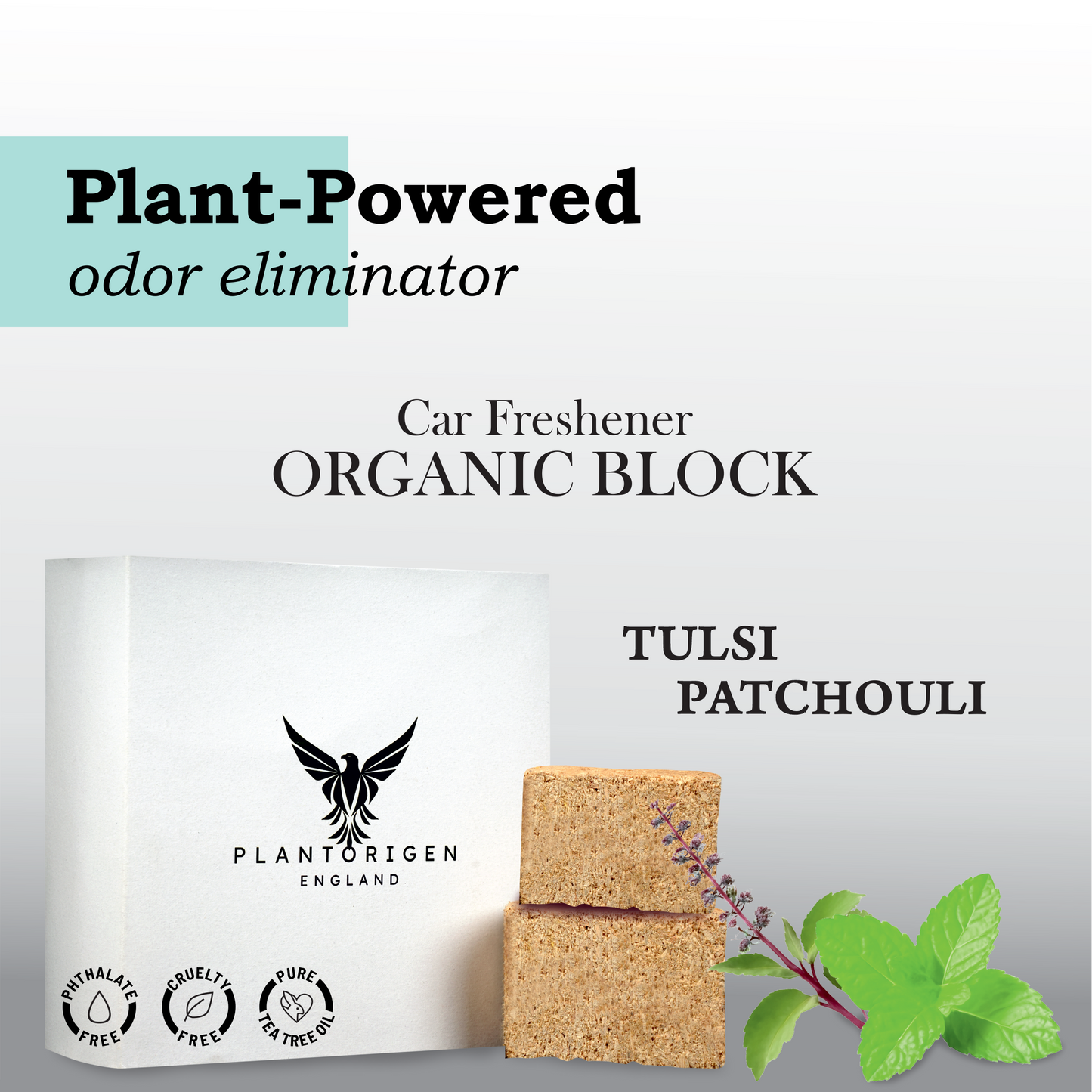 PlantOrigen Plant Based Non Electric Non Toxic Aromatherapy Essential Oils Car Air Organic Block Fresheners Tulsi Patchouli