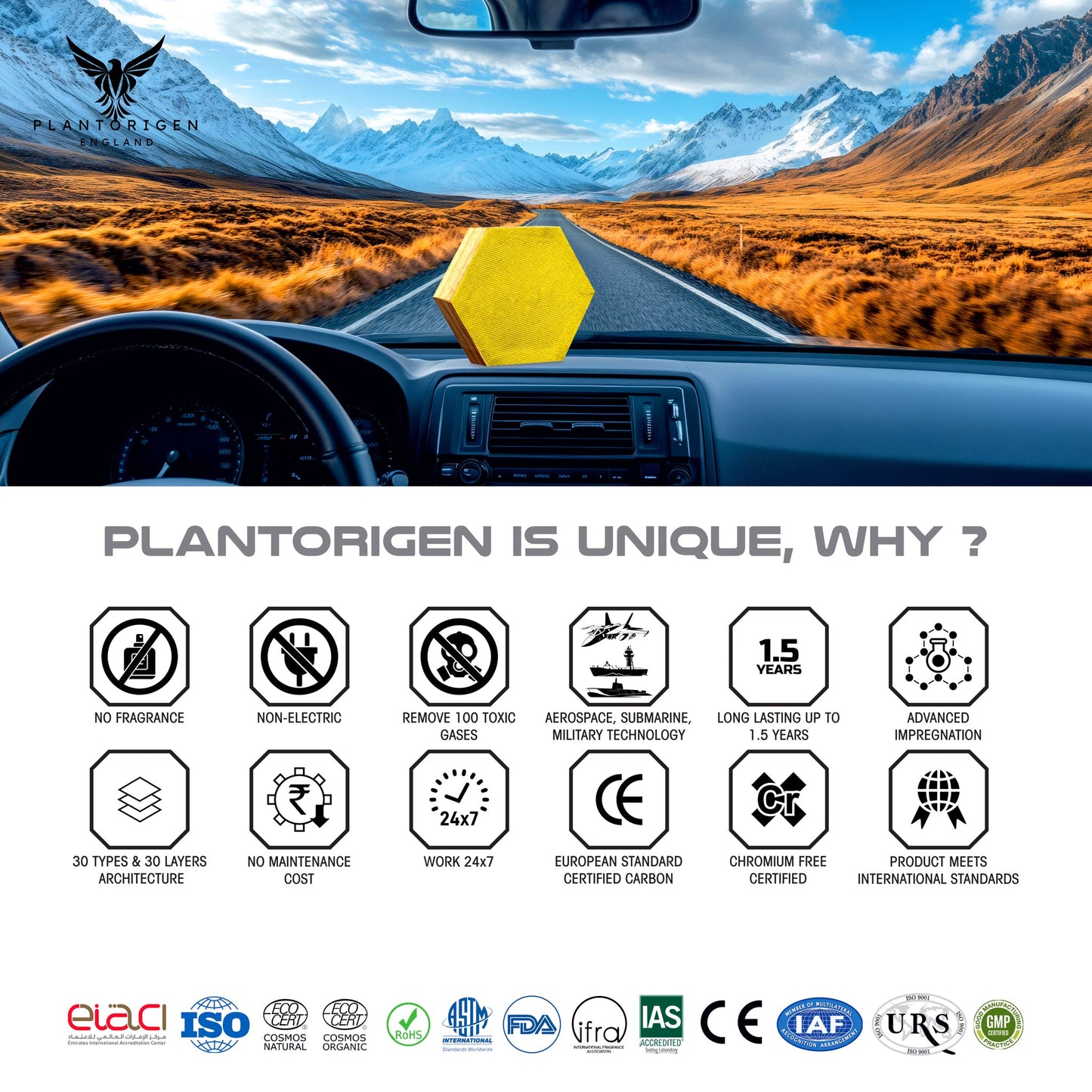 Plant Origen Plant Based Non Electric Non Toxic Aerospace Grade Hybrid SYS Car Air Purifiers