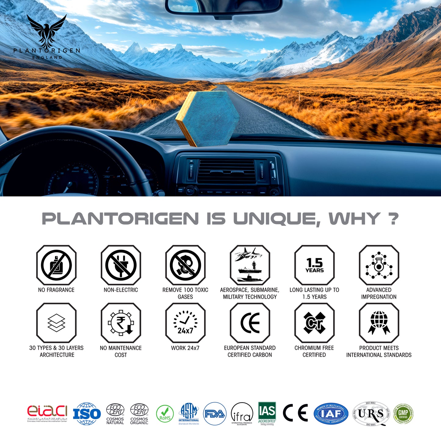 Plant Origen Plant Based Non Electric Non Toxic Aerospace Grade Hybrid SYS Car Air Purifiers
