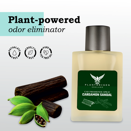 PlantOrigen Plant Based Non Electric Non Toxic Aromatherapy Essential Oils Car Air Spray Fresheners Cardamon Sandal