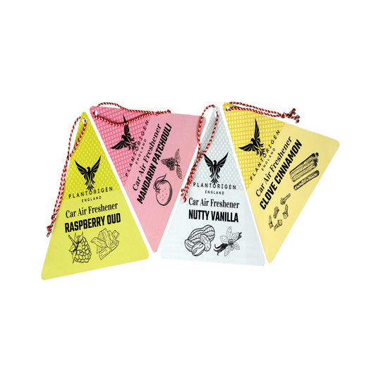 PlantOrigen Plant Based Non Electric Non Toxic Aromatherapy Essential Oils Car Air Gel Wallet Fresheners Triangle Combo 4Pcs