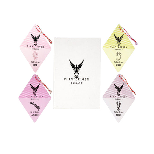 PlantOrigen Plant Based Non Electric Non Toxic Aromatherapy Essential Oils Car Air Gel Wallet Fresheners Diamond Combo 4pcs