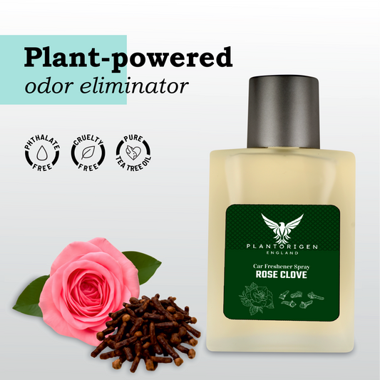 PlantOrigen Plant Based Non Electric Non Toxic Aromatherapy Essential Oils Car Air Spray Fresheners Rose Clove