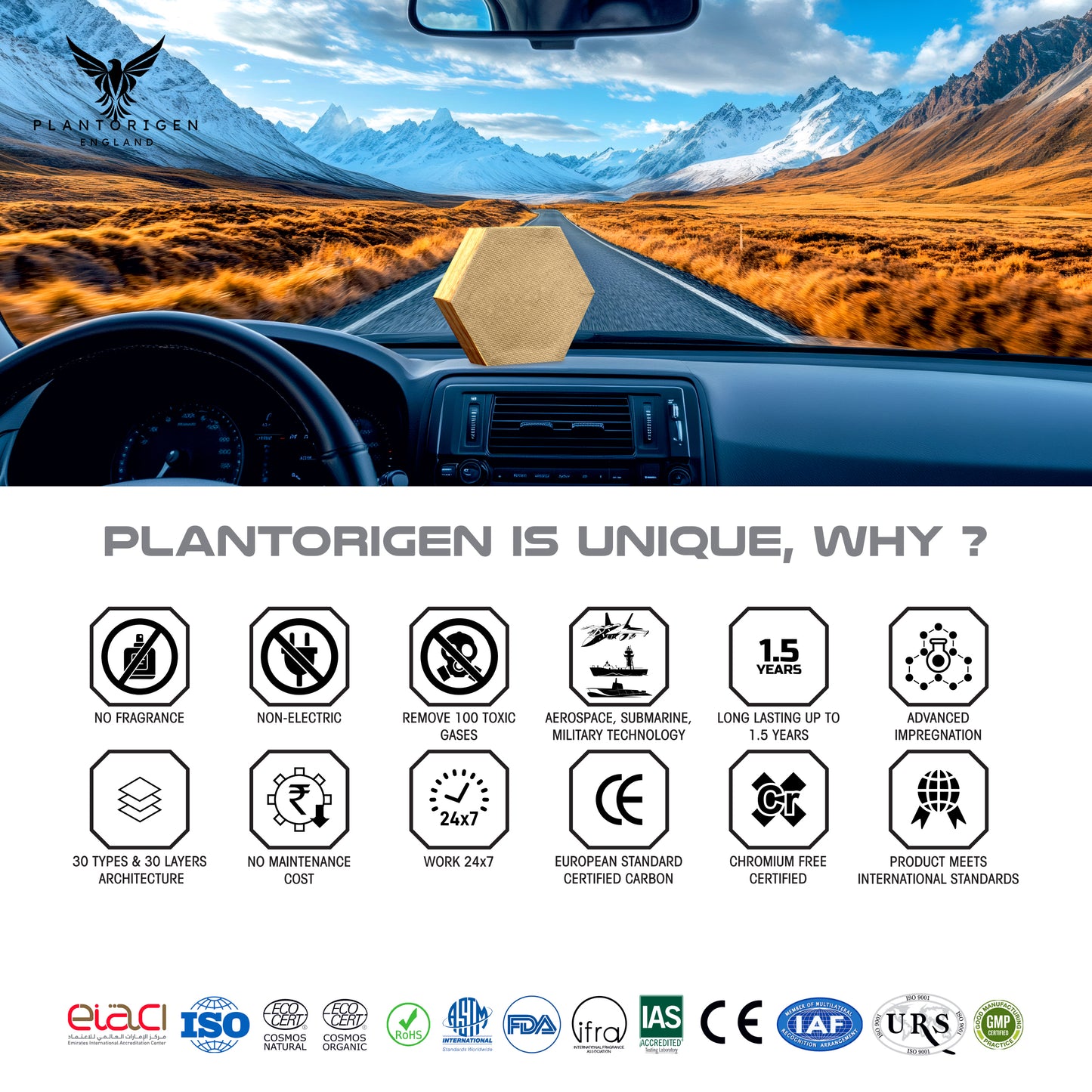 Plant Based Car Air Purifier | Aerospace Grade | Ultra - Premium | Non-Electric | Non-Toxic | Matt Black Metal