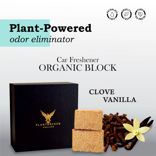 Plant Based Car Freshener Trunk Natural Organic Block | Aromatherapy Grade | Patented Formula | Clove Vanilla